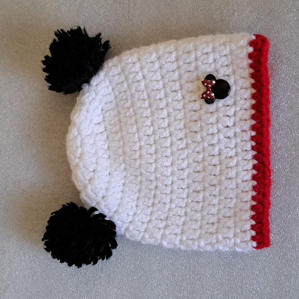 Minnie Mouse handmade crochet beanie with poms poms